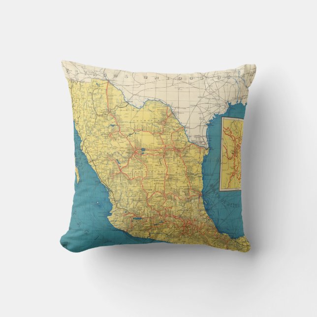 National Railroads of Mexico Map Throw Pillow (Front)
