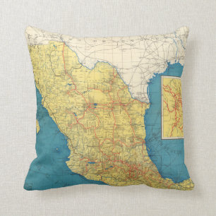 National Railroads of Mexico Map Throw Pillow