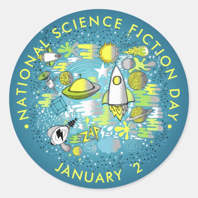 National Science Fiction Day Classic Round Sticker (Front)