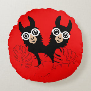 National Twin Day Llama Alpaca December 18 Round Pillow