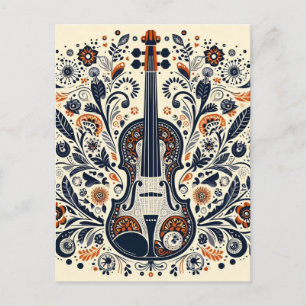 National Violin Day Melody Sticker with Folk Art Holiday Postcard