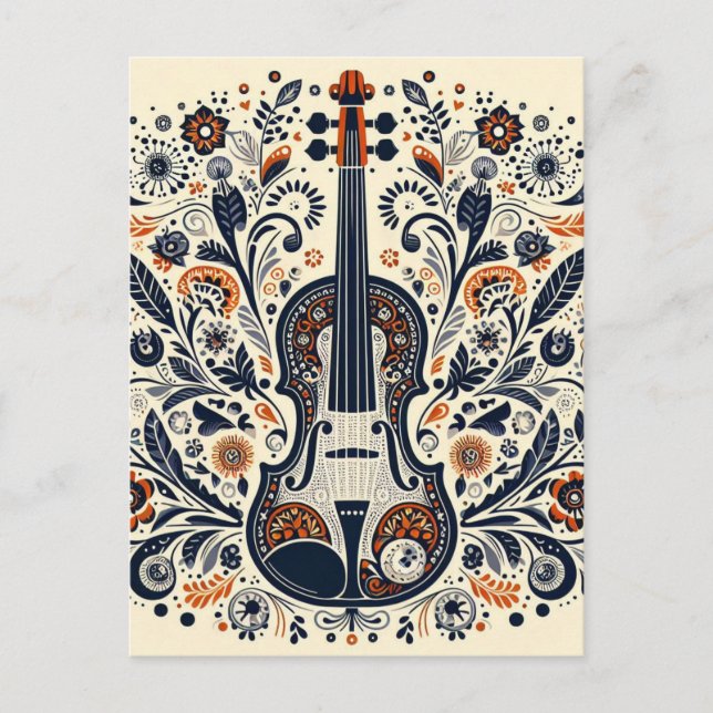  National Violin Day Melody Sticker with Folk Art  Holiday Postcard (Front)