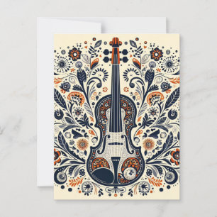 National Violin Day Melody Sticker with Folk Art Postcard