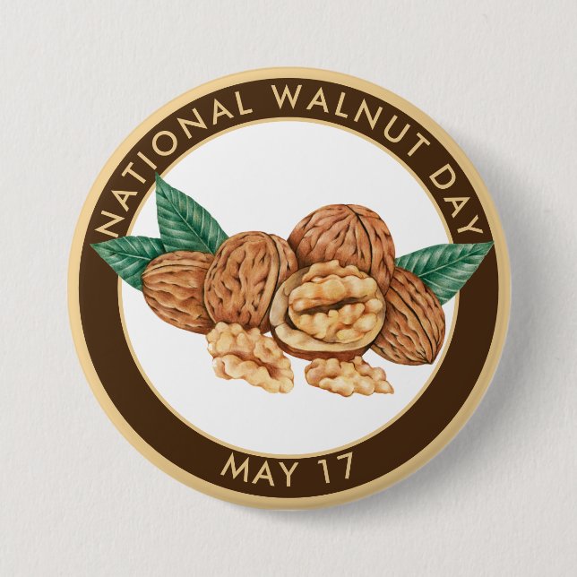 National Walnut Day, drawing 3 Inch Round Button (Front)