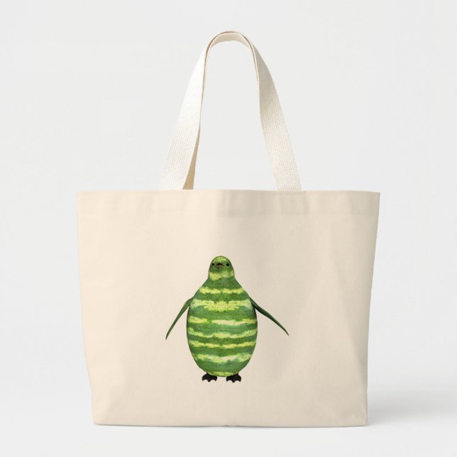 National Watermelon Day Penguin Large Tote Bag (Front)