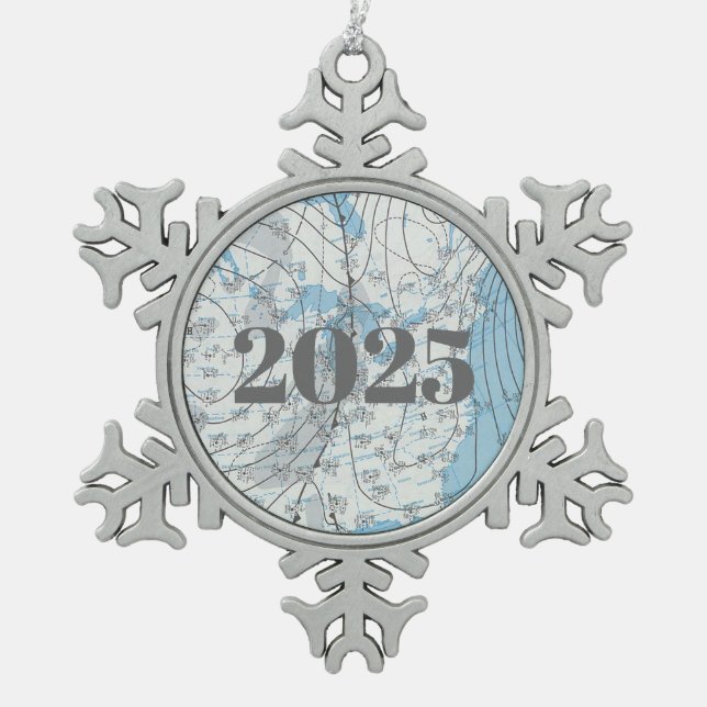 National Weather Map 2025 Snowflake Pewter Christmas Ornament (Front)