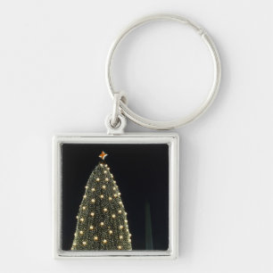 National Xmas Tree & Washington Monument at Night Keychain