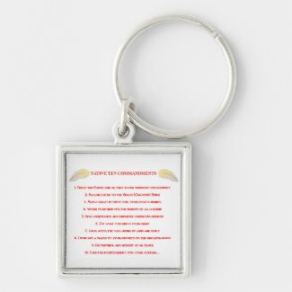 Native 10 Commandments Square Button Keychain