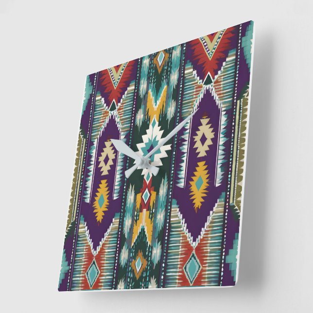 Native American Abstract Tribute S9 Square Wall Clock (Angle)