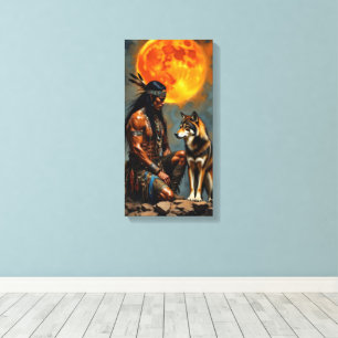 Native American and Wolf Canvas Print