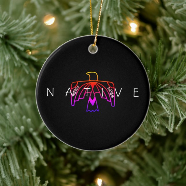 Native American Anishinaabe Fluorescent Eagle  Ceramic Ornament (Tree)