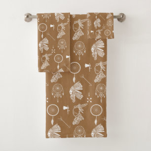 Native American Apache Chief Indian Pattern Bath Towel Set