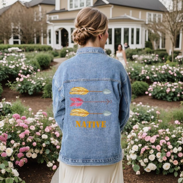 Native American Arrow Women's Denim Jacket (Wedding Back)