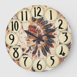 Native American Art Vintage Chief Large Clock