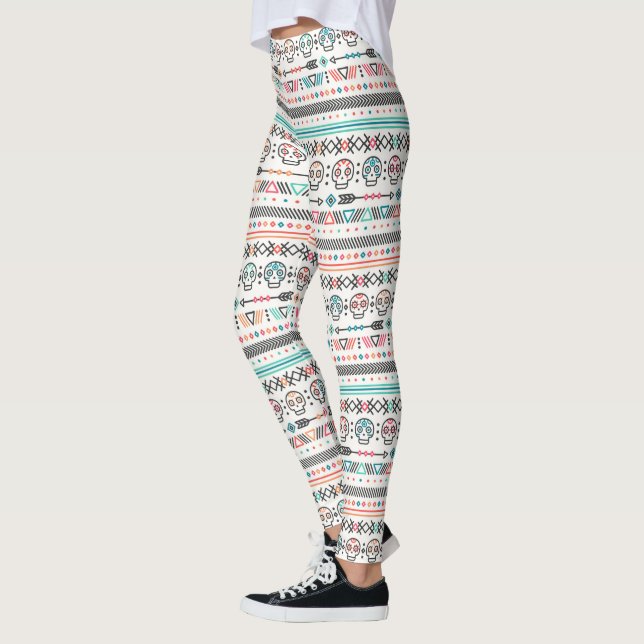 Native American Aztec and Skulls Pattern Leggings (Left)
