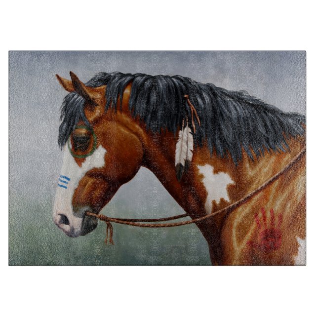 Native American Bay Pinto War Horse Cutting Board (Front)