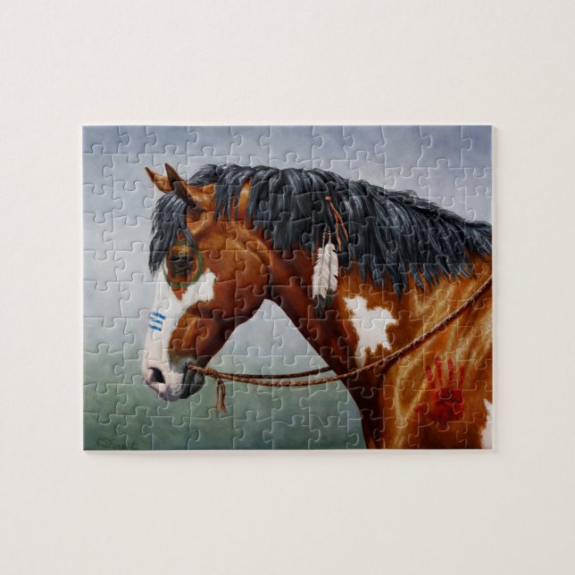 Native American Bay Pinto War Horse Jigsaw Puzzle (Horizontal)