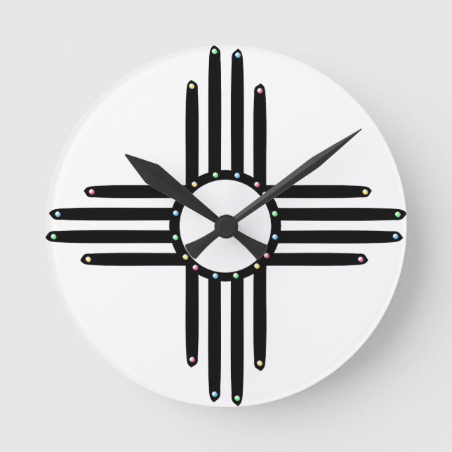 Native American beaded Zia Round Clock (Front)