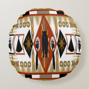 Native American Bear Clan Round Pillow