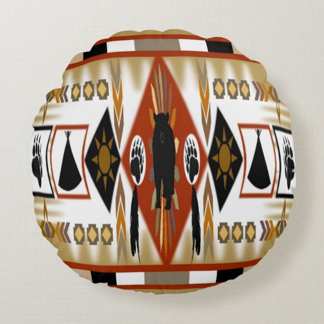 Native American Bear Clan Round Pillow (Front)