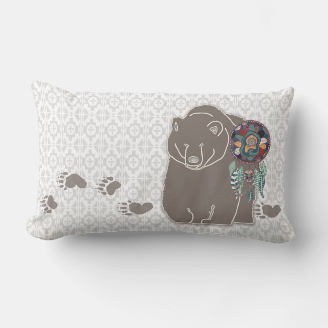 Native American Bear Spirit Guide with Tracks Lumbar Pillow (Front)