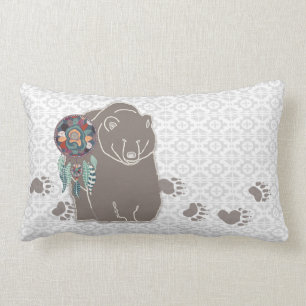 Native American Bear Spirit Guide with Tracks Lumbar Pillow