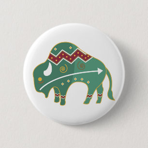 Native American Bison, green 2 Inch Round Button