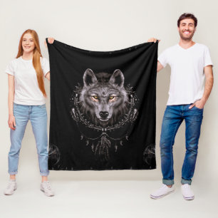 Native American Black Wolf Fleece Blanket