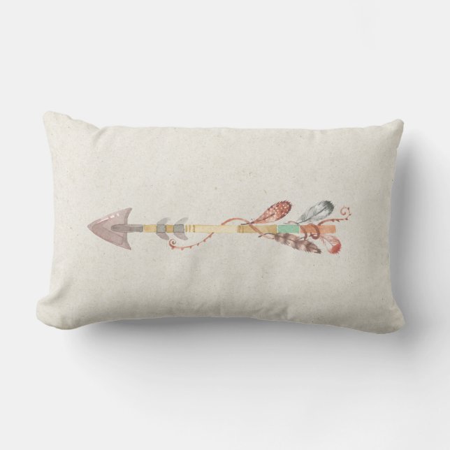 Native American Boho Arrow in watercolor pastels Lumbar Pillow (Front)