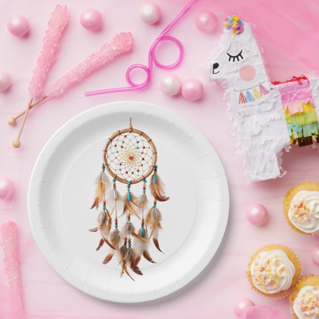 Native American Boho Dreamcatcher Tribal Photos Paper Plate (Party)