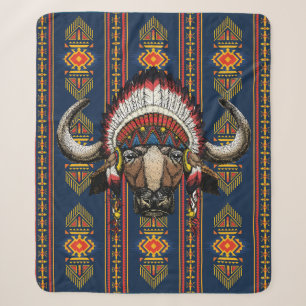 Native American Buffalo Headdress Sherpa Blanket
