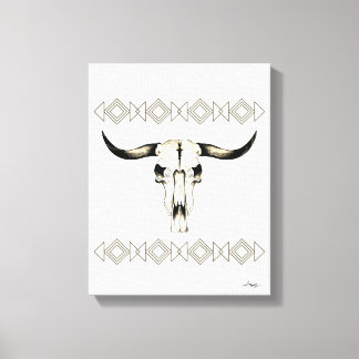 Native American Buffalo Skull Mixed Media Artwork Canvas Print