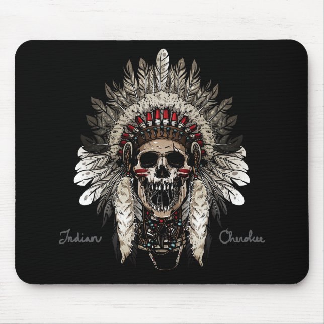 Native American Cherokee Indian Chief Skull Mouse Pad (Front)