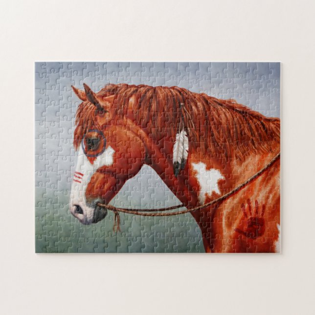 Native American Chestnut Pinto War Horse Jigsaw Puzzle (Horizontal)