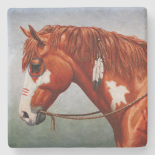 Native American Chestnut Pinto War Horse Stone Coaster