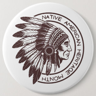 Native American Chief 6 Inch Round Button