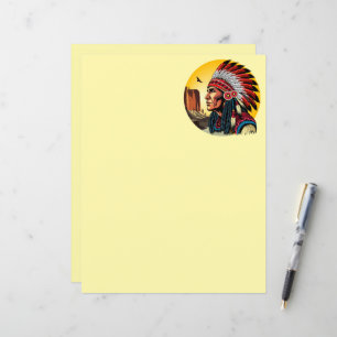 Native American Chief on wild Landscape Sunset