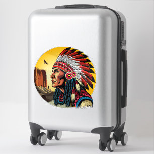 Native American Chief on wild Landscape Sunset