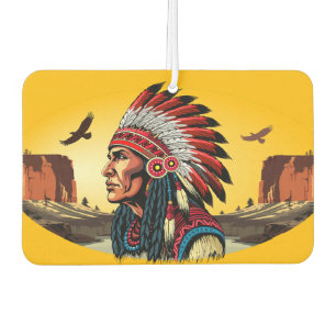 Native American Chief on wild Landscape Sunset Air Freshener