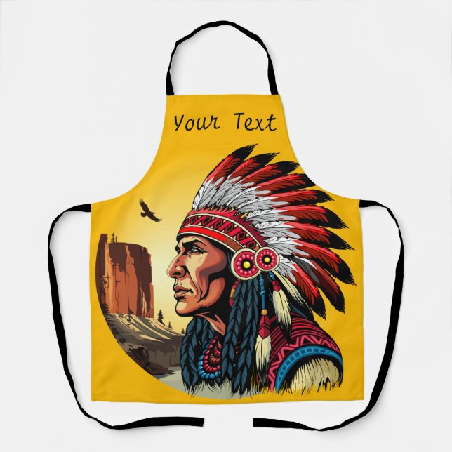 Native American Chief on wild Landscape Sunset Apron (Front)