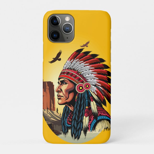 Native American Chief on wild Landscape Sunset Case-Mate iPhone Case (Back)