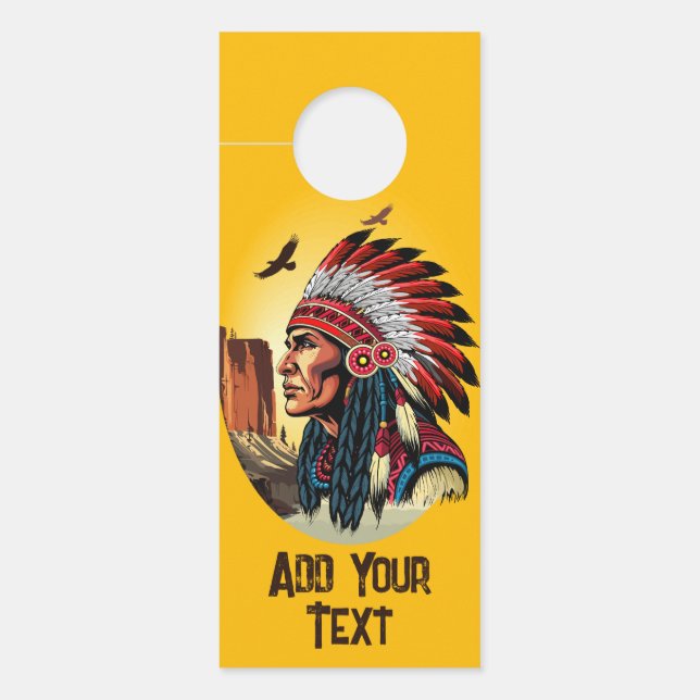 Native American Chief on wild Landscape Sunset Door Hanger (Front)