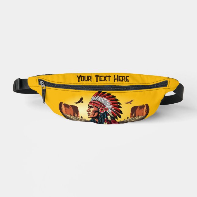 Native American Chief on wild Landscape Sunset Fanny Pack (Front)