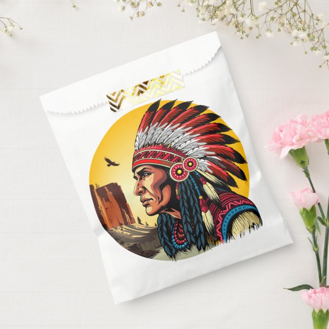 Native American Chief on wild Landscape Sunset Favour Bag (Sealed)