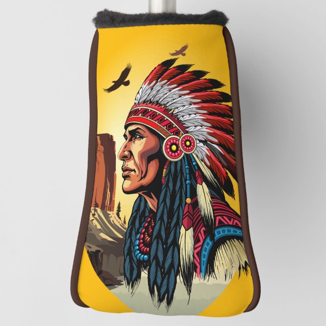 Native American Chief on wild Landscape Sunset Golf Head Cover (Rotate 90)
