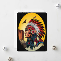 Native American Chief on wild Landscape Sunset