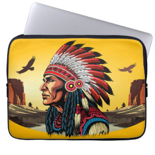 Native American Chief on wild Landscape Sunset Laptop Sleeve