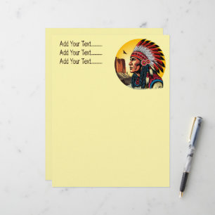 Native American Chief on wild Landscape Sunset Letterhead