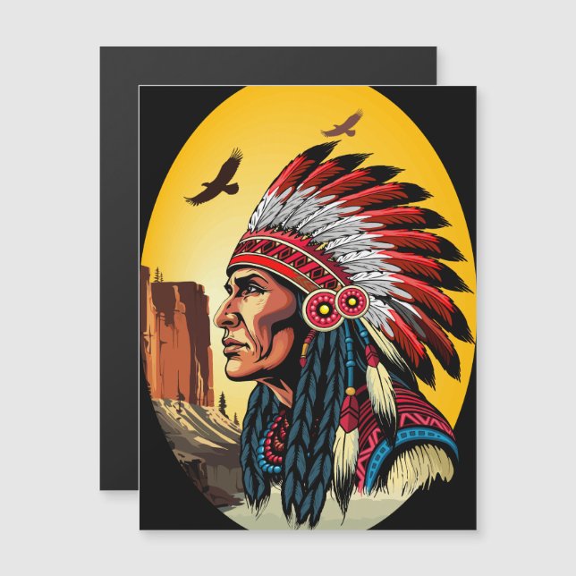 Native American Chief on wild Landscape Sunset Magnetic Invitation (Front/Back)