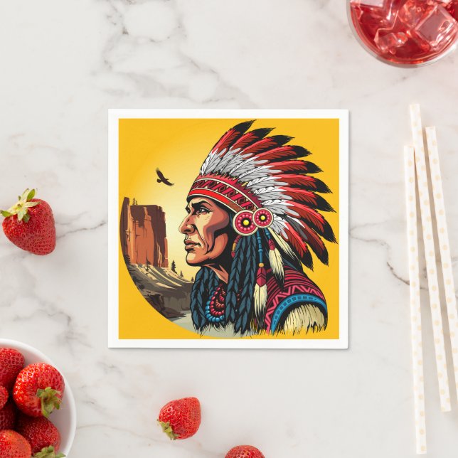 Native American Chief on wild Landscape Sunset Napkin (Insitu)